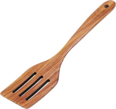 1 pack - Houten spatel met gleuf - Voor koken - Anti-aanbak teakhouten spatel met gleuf - Platte houten kookspatel - Voor frituren, keukengerei, pannenkoekspatel