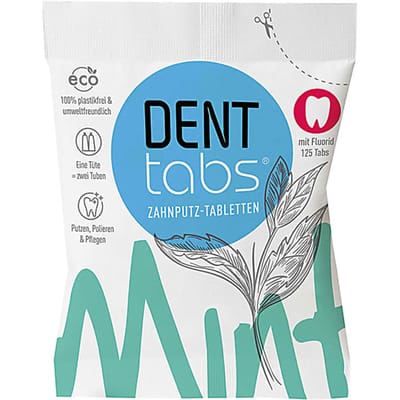 Denttabs tandpastatabletten Mint met fluoride - 125 stuks - vegan - plasticvrij