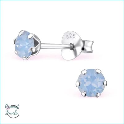 Aramat Jewels | Oorbellen | 925 Zilveren Kristallen Oorbellen Rond 4-8mm - Sprankelende Studs | 4mm / Opaal Blauw | | | Zilver | Kinderen, Volwassenen | Verkleurd niet