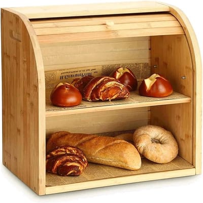 Broodtrommel 2-laags - Broodhouder Keuken - Brood Vers Houden - Multifunctioneel Bamboe - 38x25x36.5cm - Geel