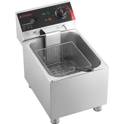 Friteuse Électrique Professionnelle, Capacité d'Huile de 7,5 L, 2500W en Acier Inoxydable pour Comptoir avec Panier et Couvercle, Protection contre la Surchauffe, Contrôle de Température,