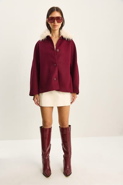 Oversized Pluche Jas met Bontkraag