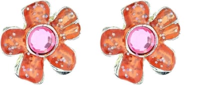 Behave Oorbellen Dames Bloem Oranje Roze – Oorsteker met Kristal – Zilverkleurig – 1,5 cm – Nikkelvrij – Incl. Geschenkzakje Cadeau