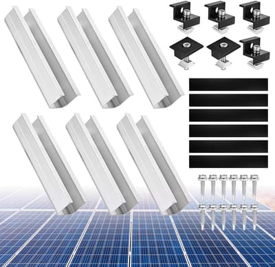 Montageset voor Zonnepanelen - Zonnepaneel - 12 cm - Aluminium Profielrails en Accessoires - Zwart Geanodiseerde Afwerking - 30-35 mm - Verstelbare Beugel voor Zonnepanelen