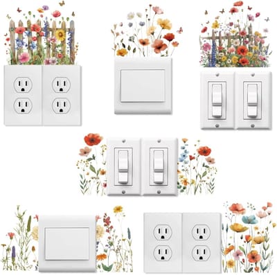 Lichtschakelaar Stickers met Wilde Bloemen - 6 Stuks - Decoratieve Wandstickers voor Thuis, Makkelijk te Plakken en Verwijderen, Creatieve Interieurdecoratie