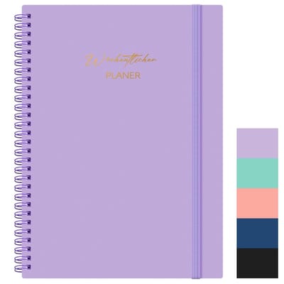 Dailygoods- Weekplanner A5 - Afsprakenplanner met To-Do Lijst - 104 Pagina's 100 Grams Papier - Hardcover Ringband - Duits - Paars - Agenda