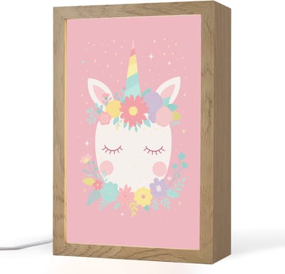 Nachtlampje 20x30 cm - Kinder lampje - Eenhoorn - Bloemen - Roze - Tafellamp kinderkamer - Slaapkamer lamp - Bedlamp kinderen - Kinderlampje stopcontact - Wandlamp babykamer - Nachtlampjes