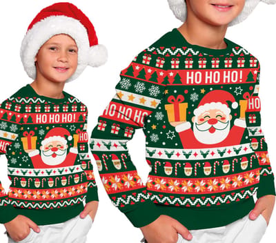 Fiestas Guirca - Kinder kersttrui hohoho - 5-6 jaar - groen