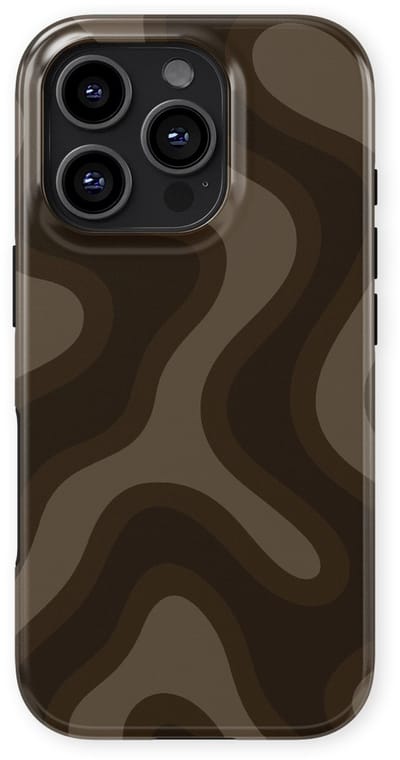 DripCase Curvy Lines Hoesje geschikt voor iPhone 16 Pro | Backcover met Mag | Design Tough Case geschikt voor iPhone 16 Pro Espresso Wave