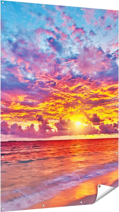 Gards Tuinposter Zonsondergang op het Strand in de Malediven - 120x180 cm - Tuindoek - Tuindecoratie - Wanddecoratie buiten - Tuinschilderij