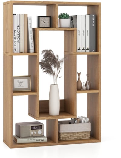 COSTWAY Boekenkast met 7 vakken, staand rek, ruimteverdeler, kubusrek met kantelbescherming, opbergrek voor woonkamer, werkkamer, kantoor, 60 x 20 x 90 cm (natuur)