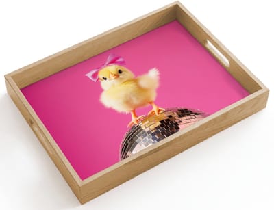Dienblad hout 40x30 cm - Schootdienblad - Discobal - Kuiken - Strik - Borrelplank rechthoek - Plateau dienbladen