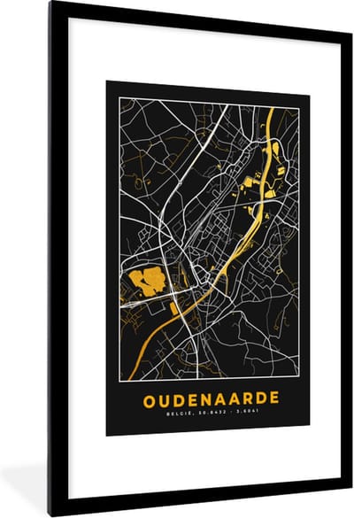 Fotolijst incl. Poster - Oudenaarde - Stadskaart - Kaart - Goud - Plattegrond - 80x120 cm - Posterlijst