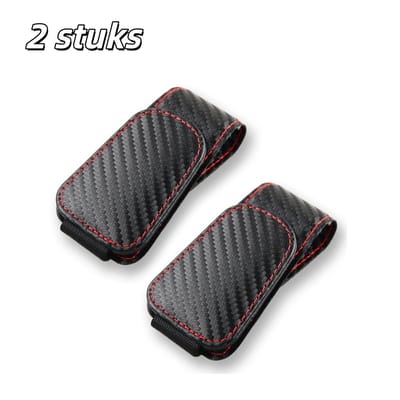 2 stuks - Brillenkokers - Brillenmontuur - Zonnebrilhouder voor in de auto - Magnetisch - Leer - Brilhaakje - Geschikt voor zonnekleppen, zonnebrilhouders en kaarthouders - Accessoires voor zonnekleppen in de auto - Koolstofvezelstructuur Zwart