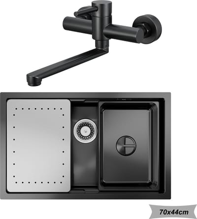 CECIPA max Spoelbak Met Keukenkraan - Spoelbakken Keuken 70x44cm - Spoelbak Keuken - Enkele spoelbak - roestvrij staal Spoelbak - Spoelbakken met afdruip - Antraciet