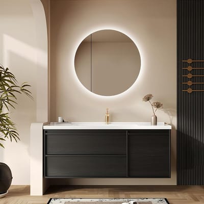Ronde LED Spiegelkast Zwart Ø 60 cm - Badkamermeubel met Verlichting en Aluminium Behuizing