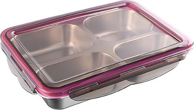 4-vakken Lunchbox Lunchtrommel | Luchtdicht Lekvrij Nestbaar | Magnetron- en Vaatwasserbestendig - LB601