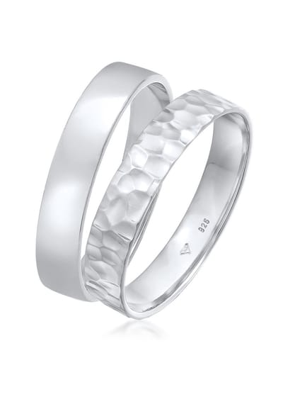 KUZZOI - Ring - Heren Band Set Basis Gehamerd in 925 Sterling Zilver Geoxideerd - Heren
