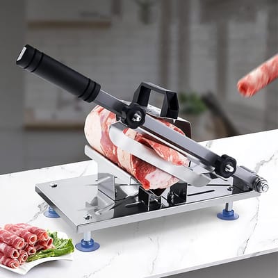 Snijmachine Vlees - Handmatige Snijmachine - RVS - Instelbare Snijdikte - voor het Snijden van Bevroren Vlees, Groenten, enz