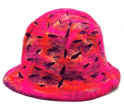 Boutique Trukado - Vilten hoed - Sauna Muts Bordeaux-Oranje-Roze - handgevilt 100% wol - ONE SIZE