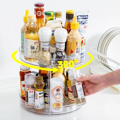 Famanu - Lazy Susan kastorganizer met 2 verdiepingen 23 cm, transparant