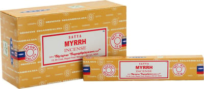 Satya - Myrrh wierookstokjes - doos met 12 pakjes van 15 gram