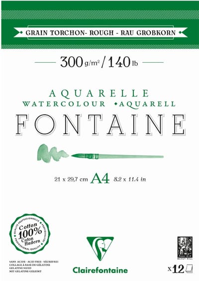 Clairefontaine aquarelpapierblok A4 ruw 300g/m 12 vellen
