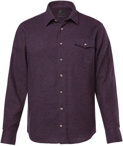 JP 1880 - Heren - Flanellen overhemd lange mouwen kentkraag Modern Fit - Donker violet - Maat 3XL