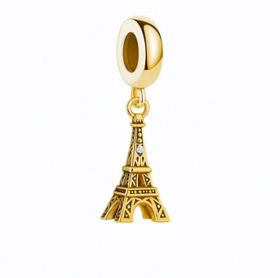 Eifeltoren - Bedel - Parijs - Romystones - 925 Zilver - Goud kleur - Voor je Bedelarmband