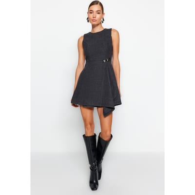 Dames Grau Fischgrät Mini Mouwloos Casual Regular fit Jurken