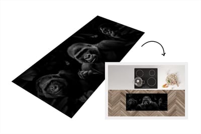 Keukenloper - Loper keuken - Panorama met gorilla's in de jungle - zwart wit - 120x50 cm - Keukenloper vinyl