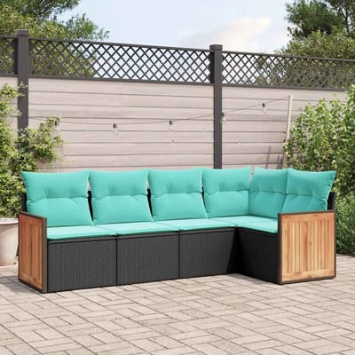 vidaXL - 5-delige - tuinbankset - met - kussens - van - zwart - polyrotan