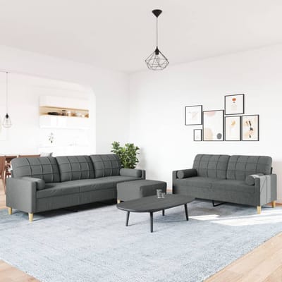 vidaXL - 3-delige - Loungeset - met - voetenbank - en - kussens - stof - donkergrijs