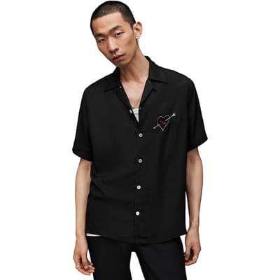 AllSaints Vendetta Ss Shirt Jet Black Size: L | Casual Shirts Outlet | Heren | Zwart