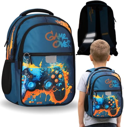 Gamepad Schoolrugzak met versteviging, schooltas voor jongens, met reflecterende elementen, vier vakken, 24 l