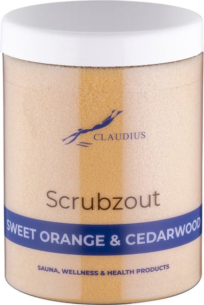 Scrubzout Sweet Orange & Cedarwood in handige pot - 1250 gram - met witte deksel - Hydraterende Lichaamsscrub