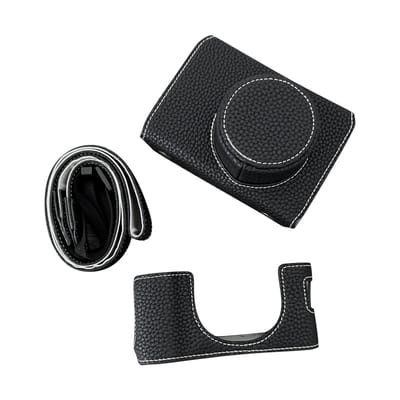 Étui de protection pour appareil photo portable de style rétro, sac de transport complet avec ouverture par le bas noir