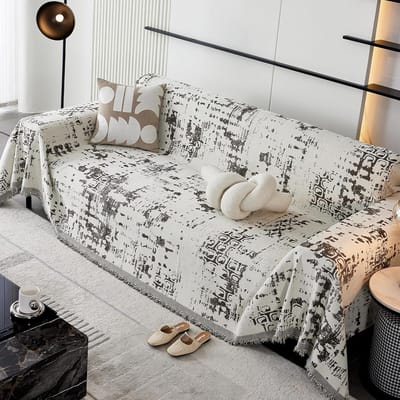 Reversible Chenille Plaid Bank / Sofa / Bedden - Luxe Woondeken met Franjes - 180x300cm Grijs