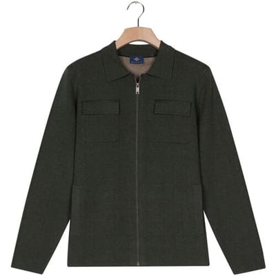 Baileys Vest Cardigan Zip Polo Collar Double Chestpocket Cotton Cashmere Donker Groen / male
