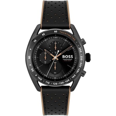 BOSS HB1514022 CENTER COURT Heren Horloge - Mineraalglas - Staal/Leer - Zwart - 44 mm breed - Quartz - Gesp - 10 ATM (zwemmen)