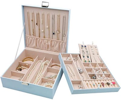 Grote Sieraden Organizer voor Kettingen, Oorbellen, Armbanden en Ringen - Dubbele Laag PU Leder Bewaarbox