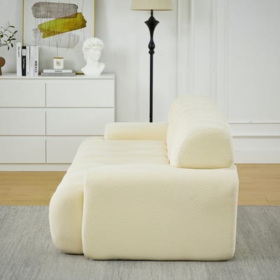 Extra Grote Tweezitsbank, Cloud Sofa– Brede Armleuningen en Modern Design met Knoopdetails, Gebogen Bank, Geschikt voor Woonkamers en Appartementen, Geen Montage Nodig--Beige