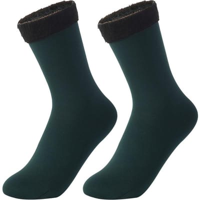 Chaussettes de mollet doublées en polaire pour femmes, chaussettes thermiques épaisses pour l'équipage, longues, chaudes et confortables, à la cheville, pour la maison vert foncé