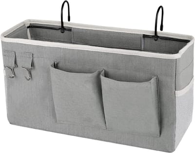 Opbergzak - Organizer - Hangende opbergtas - Opberglade voor naast het bed - Hangende opbergtas voor naast het bed - Grote organizer - Meerdere compartimenten - Met twee haken - Geschikt voor hoofdborden, keukens en slaapzalen - Grijs