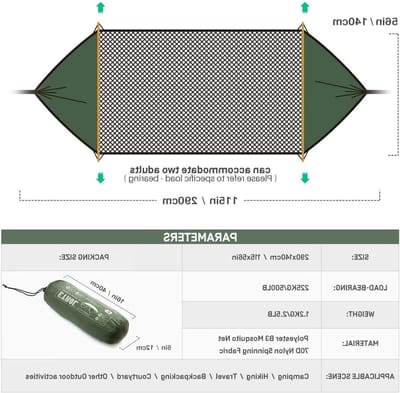Campinghangmat met net - Slaapschommel outdoor - Buiten ontspannen - Sterke parachutestof - 292 x 142 cm - Blauw