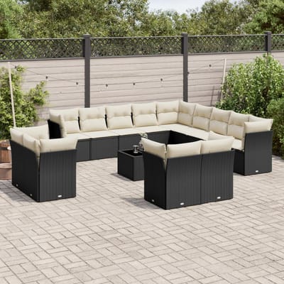 vidaXL - 14-delige - Loungeset - met - kussens - poly - rattan - zwart