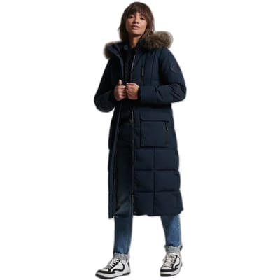 Superdry - Lange Everest jas met imitatiebont - Dames - Gewatteerde jassen