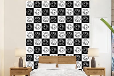 Behang - Fotobehang Patronen - Schaakbord - Zwart Wit - Breedte 225 cm x hoogte 280 cm