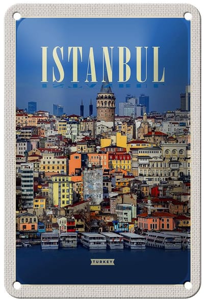 Blechschild Reise 12x18cm Istanbul Turkey City Guide Geschenk Schild