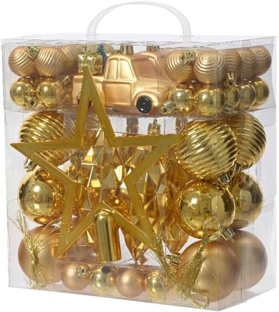 Decoris kerstballen, ornamenten en piek set - 67-delig - goud - kunststof - kerstversiering